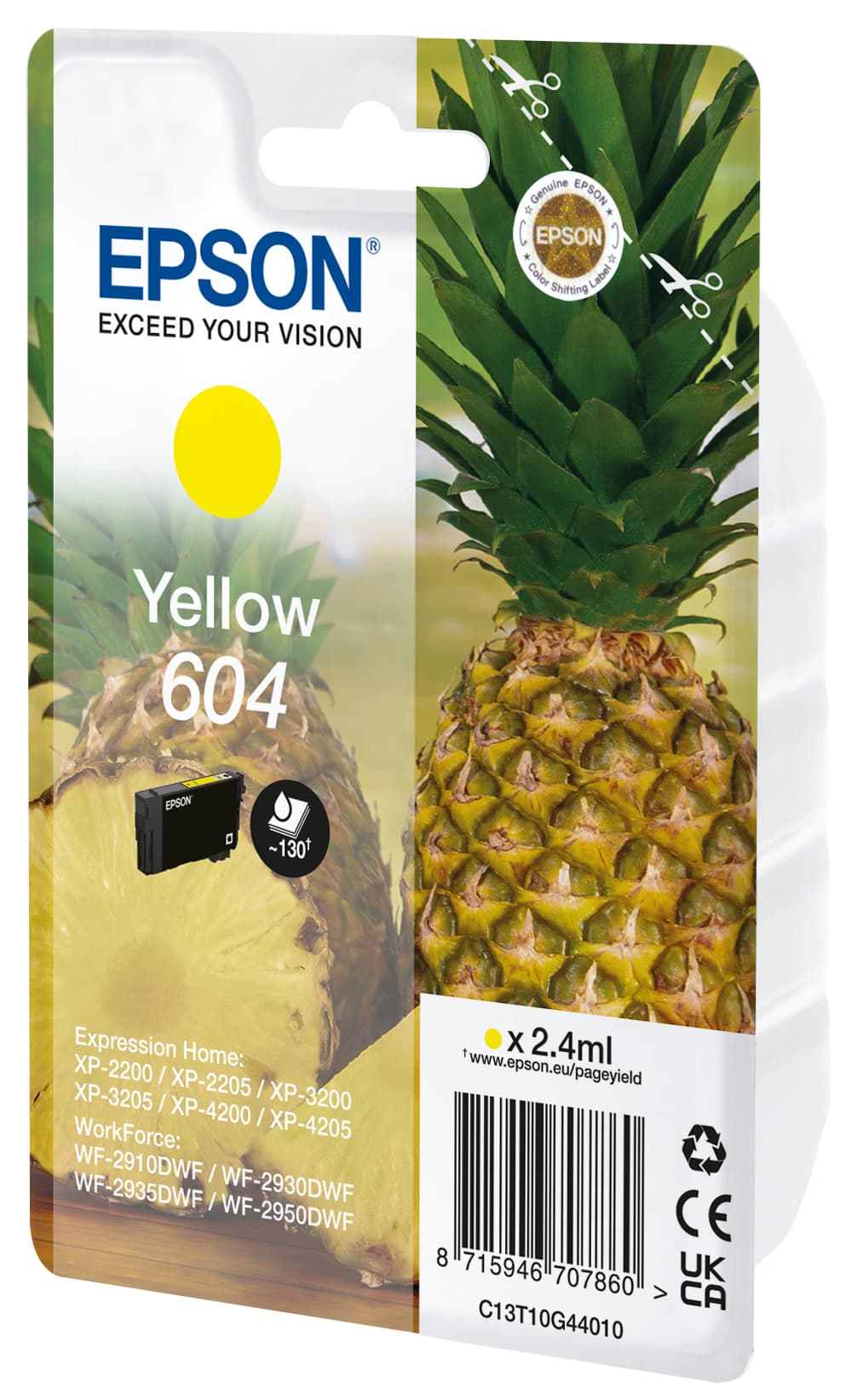 Epson 604 Singlepack - 2.4 ml - amarelo - original - blister com RF/alarme acústico - tinteiro - para Expression Home XP-2200, 2205, 3200, 3205, 4200, 4205, WorkForce WF-2910, 2930, 2935, 2950