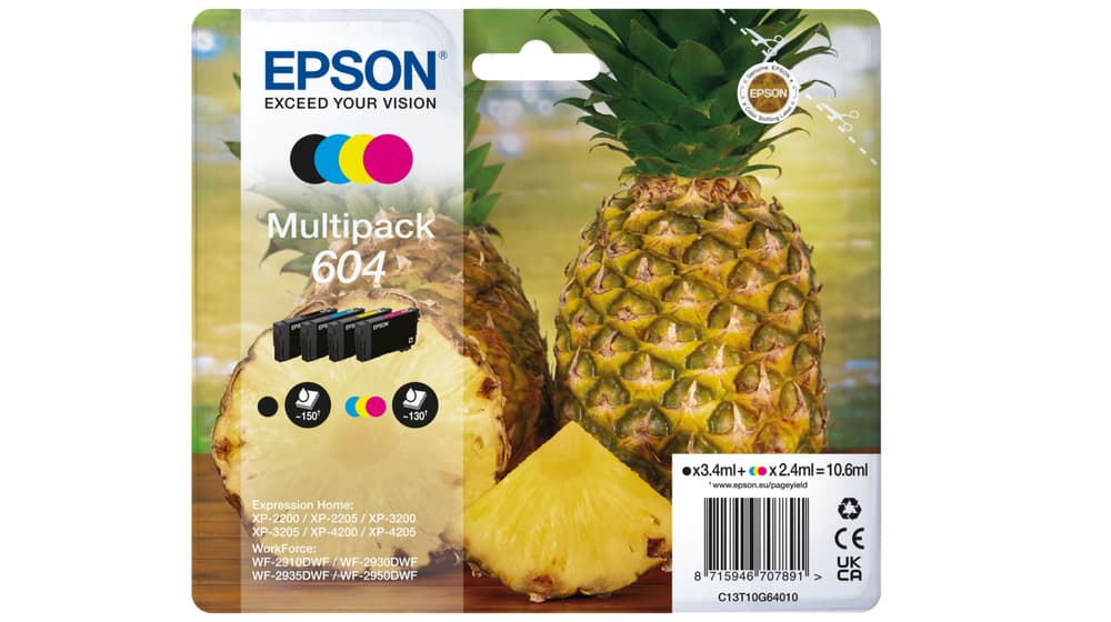Epson 604 Multipack - Pack de 4 - preto, azul cyan, magenta, amarelo - original - blister - tinteiro - para Expression Home XP-2200, 2205, 3205, 4200, 4205, WorkForce WF-2910, 2930, 2935, 2950