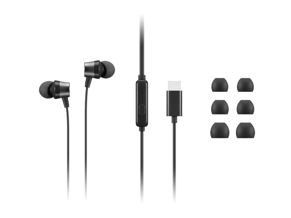 Lenovo Go - Auscultadores intra-aurais com microfonoe - intra-auricular - preto - para ThinkCentre M60q Chromebox, M70s Gen 3, M70t Gen 3, ThinkPad E14 Gen 3, P15v Gen 3