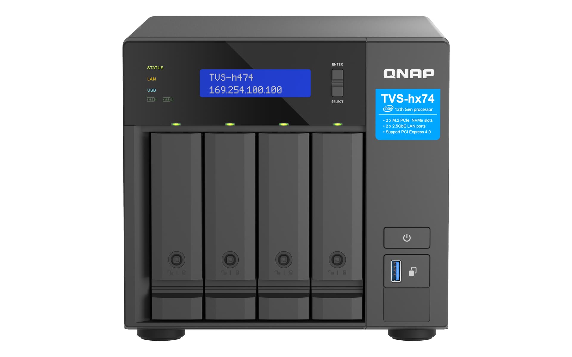 QNAP TVS-H474, Intel® Pentium®, 8 GB, 0 TB, QuTS hero