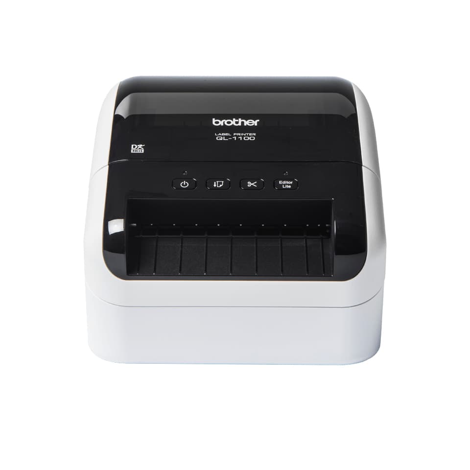 Brother QL-1100c - Impressora de etiquetas - térmico direto - Rolo (10,36 cm) - 300 x 300 ppp - até 69 etiquetas/min - USB 2.0 - cortador - preto brilhante, branco