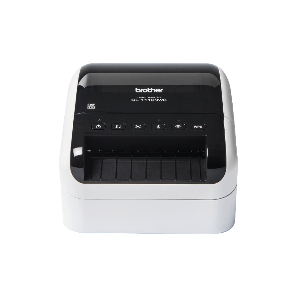 Brother QL-1110NWBc - Impressora de etiquetas - térmico direto - Rolo (10,36 cm) - 300 x 300 ppp - até 110 mm/ s - Bluetooth 5.2, LAN, USB 2.0, Wi-Fi(n) - cortador - preto brilhante, branco