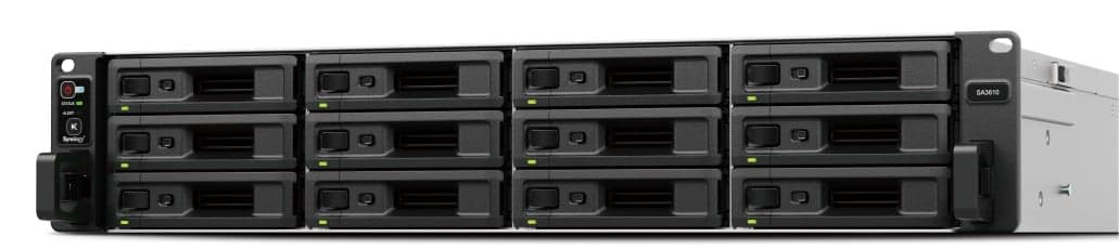 Synology SA3610 - Servidor NAS - 12 baias - montável em bastidor - SATA 6Gb/s / SAS - RAID (expansão de disco rígido) RAID F1, JBOD, 0, 1, 5, 6, 10 - RAM 16 GB - Gigabit Ethernet / 10 Gigabit Ethernet - iSCSI assistência - 2U