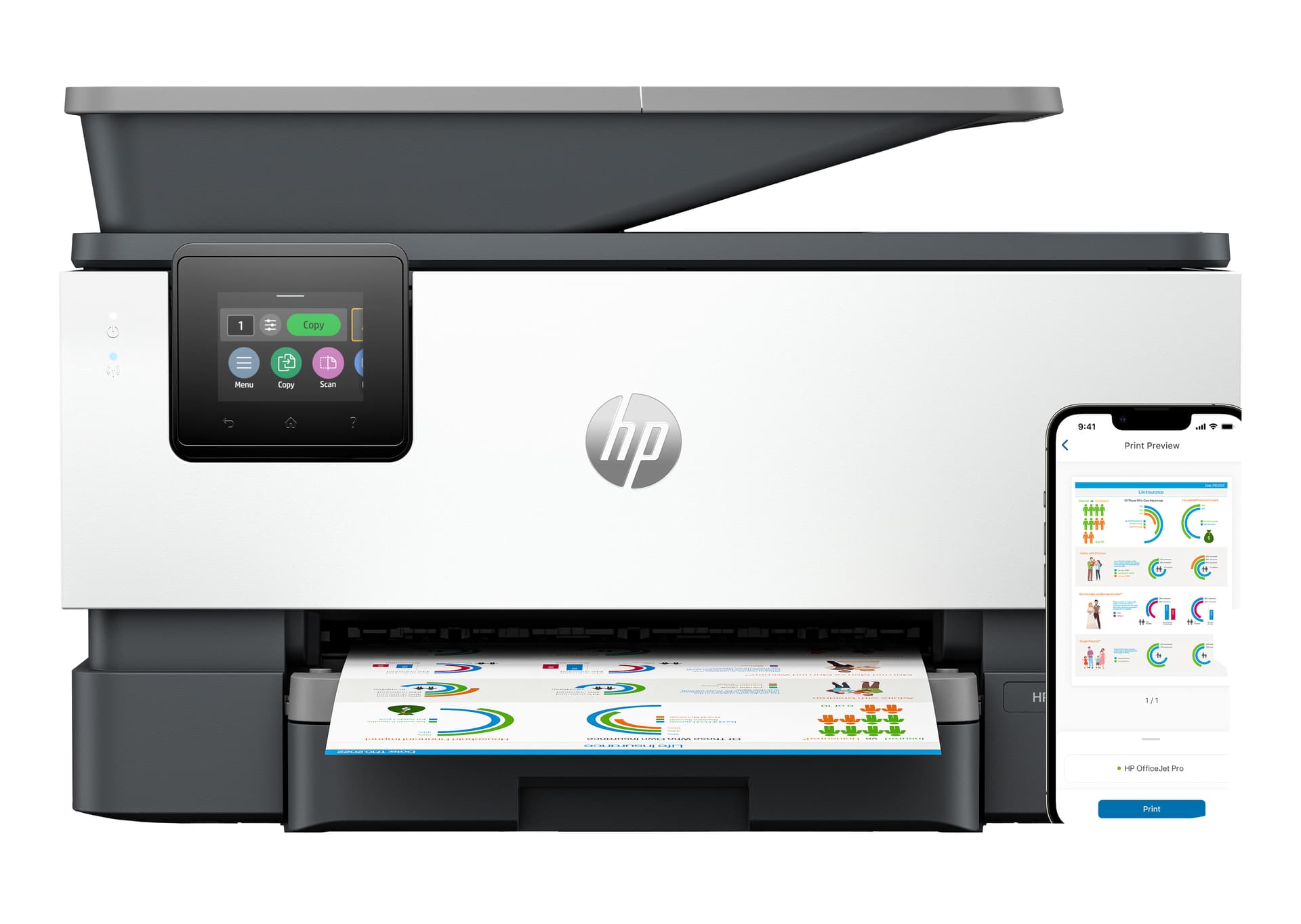 HP Officejet Pro 9122e All-in-One - Impressora multi-funções - a cores - jacto de tinta - Legal (216 x 356 mm) (original) - A4/Legal (media) - até 21 ppm (cópia) - até 22 ppm (impressão) - 250 folhas - 33.6 Kbps - Wi-Fi(ac), LAN, USB 2.0, USB 2.0 hos