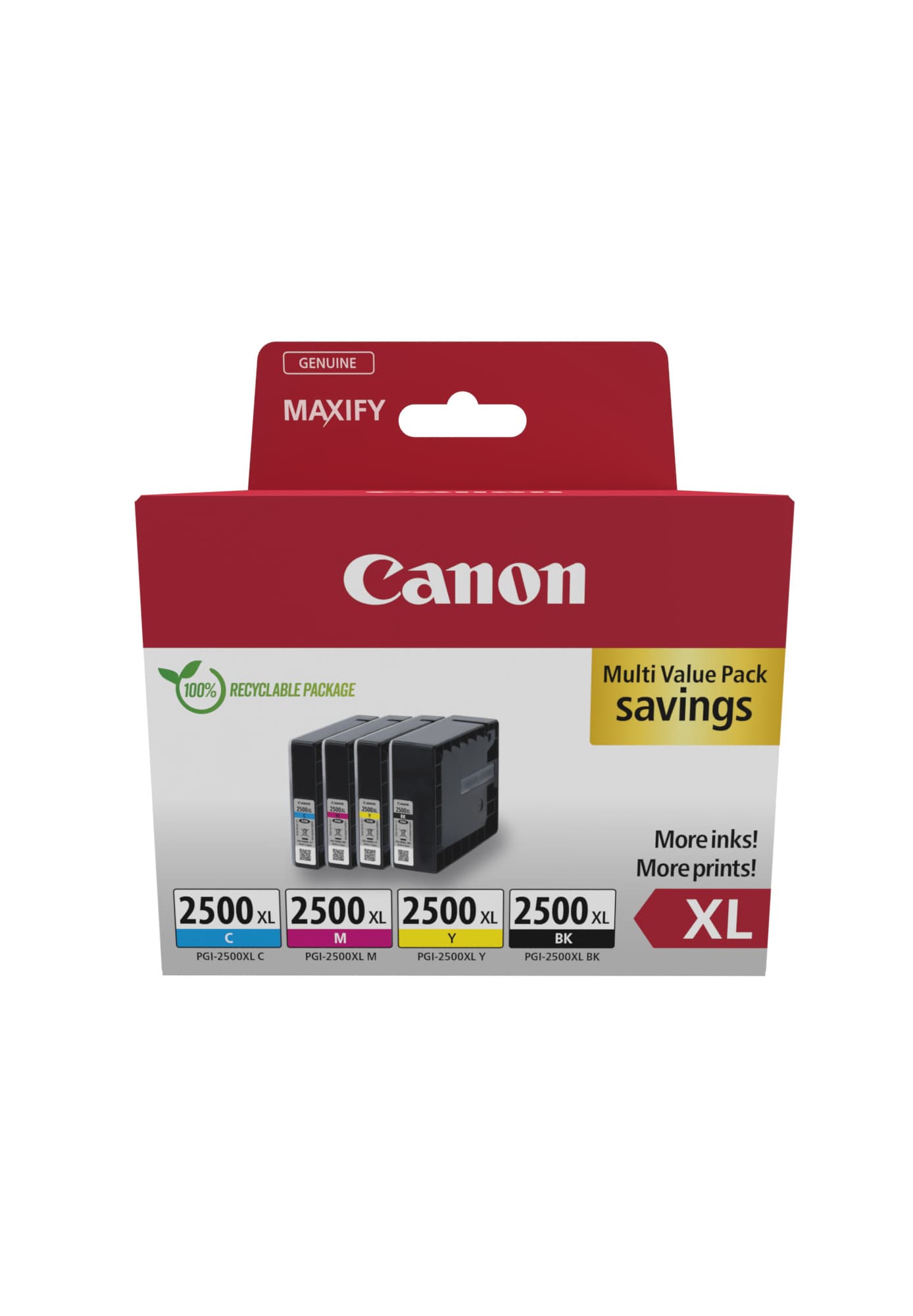 Canon PGI-2500XL BK/C/M/Y Multipack - Pack de 4 - XL - preto, amarelo, azul cyan, magenta - original - tanque de tinta - para MAXIFY iB4050, iB4150, MB5150, MB5155, MB5350, MB5450