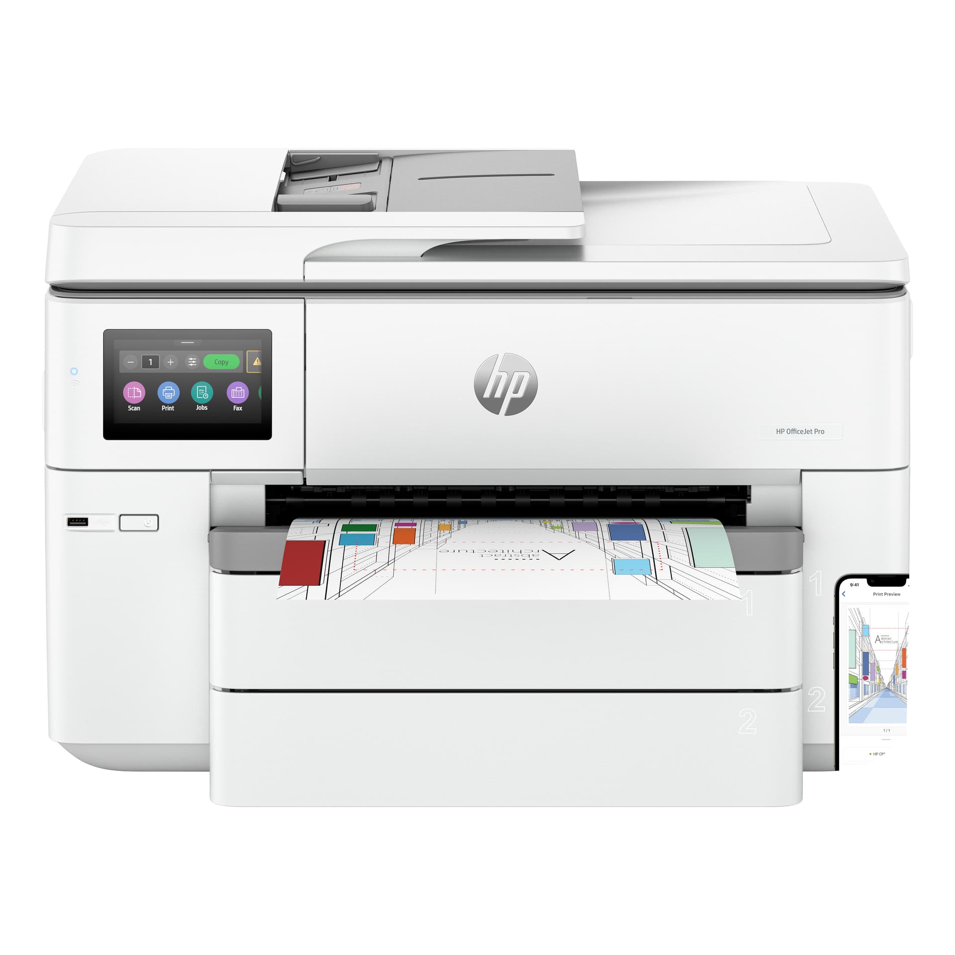 HP Officejet Pro 9730e Wide Format All-in-One - Impressora multi-funções - a cores - jacto de tinta - A3/Ledger (297 x 432 mm) (original) - A3 (media) - até 18 ppm (cópia) - até 22 ppm (impressão) - 250 folhas - USB 2.0, LAN, Wi-Fi(ac), USB 2.0 host,