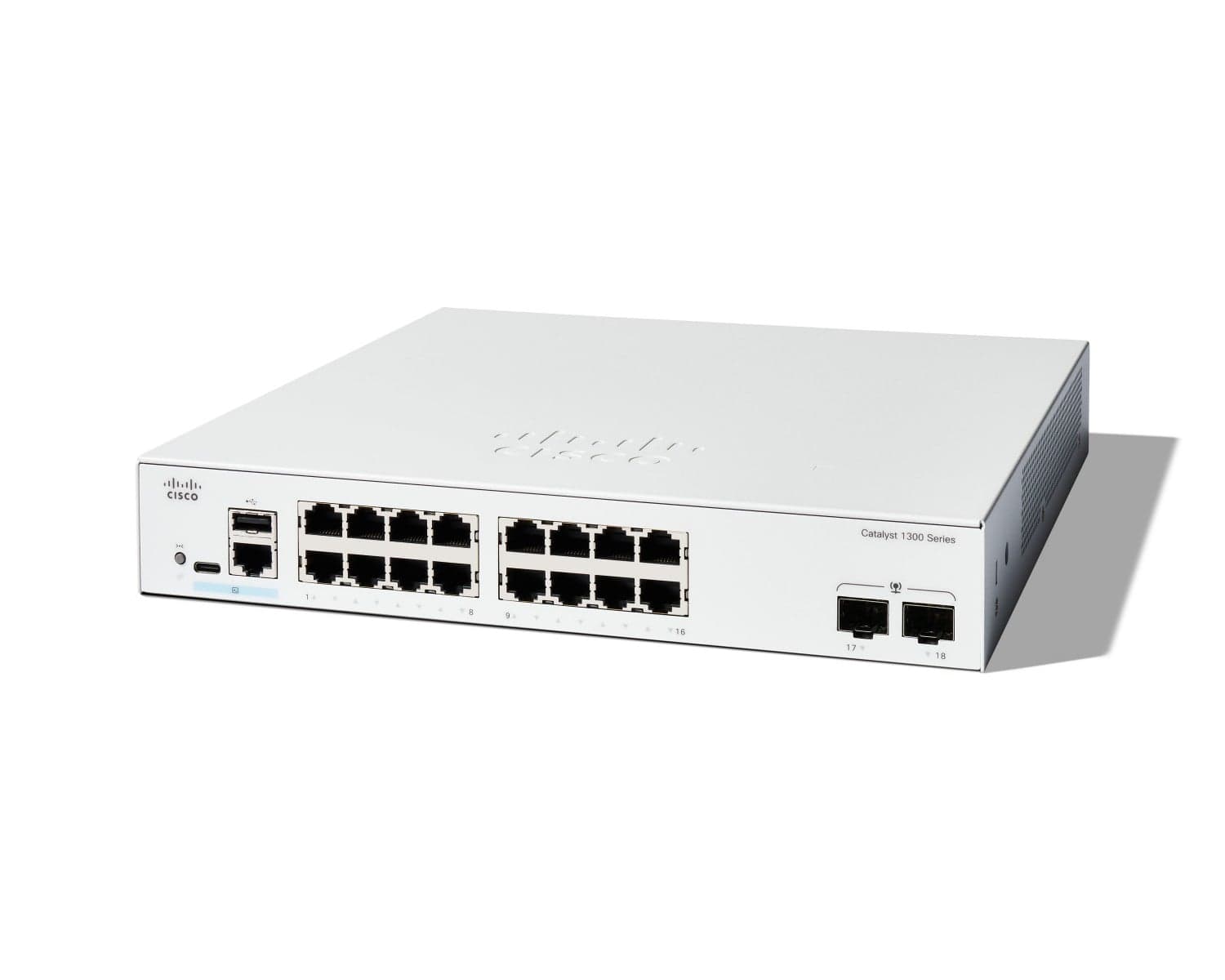 Cisco Catalyst 1300-16T-2G - Interruptor - L3 - Administrado - 16 x 10/100/1000Base-T + 2 x Gigabit Ethernet SFP - montável em trilho