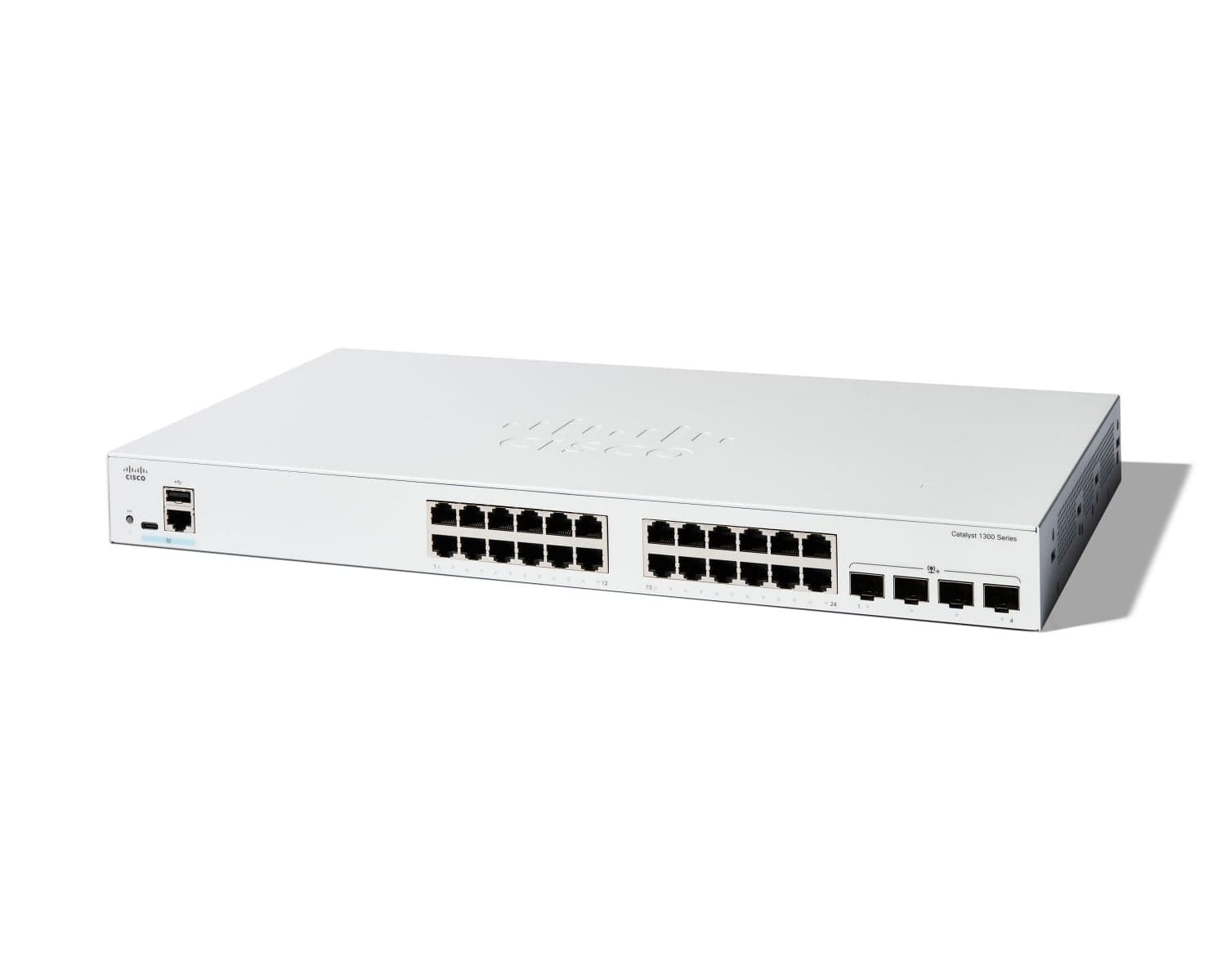 Cisco Catalyst 1300-24T-4X - Interruptor - L3 - Administrado - 24 x 10/100/1000Base-T + 4 x 10 Gigabit SFP+ - montável em trilho