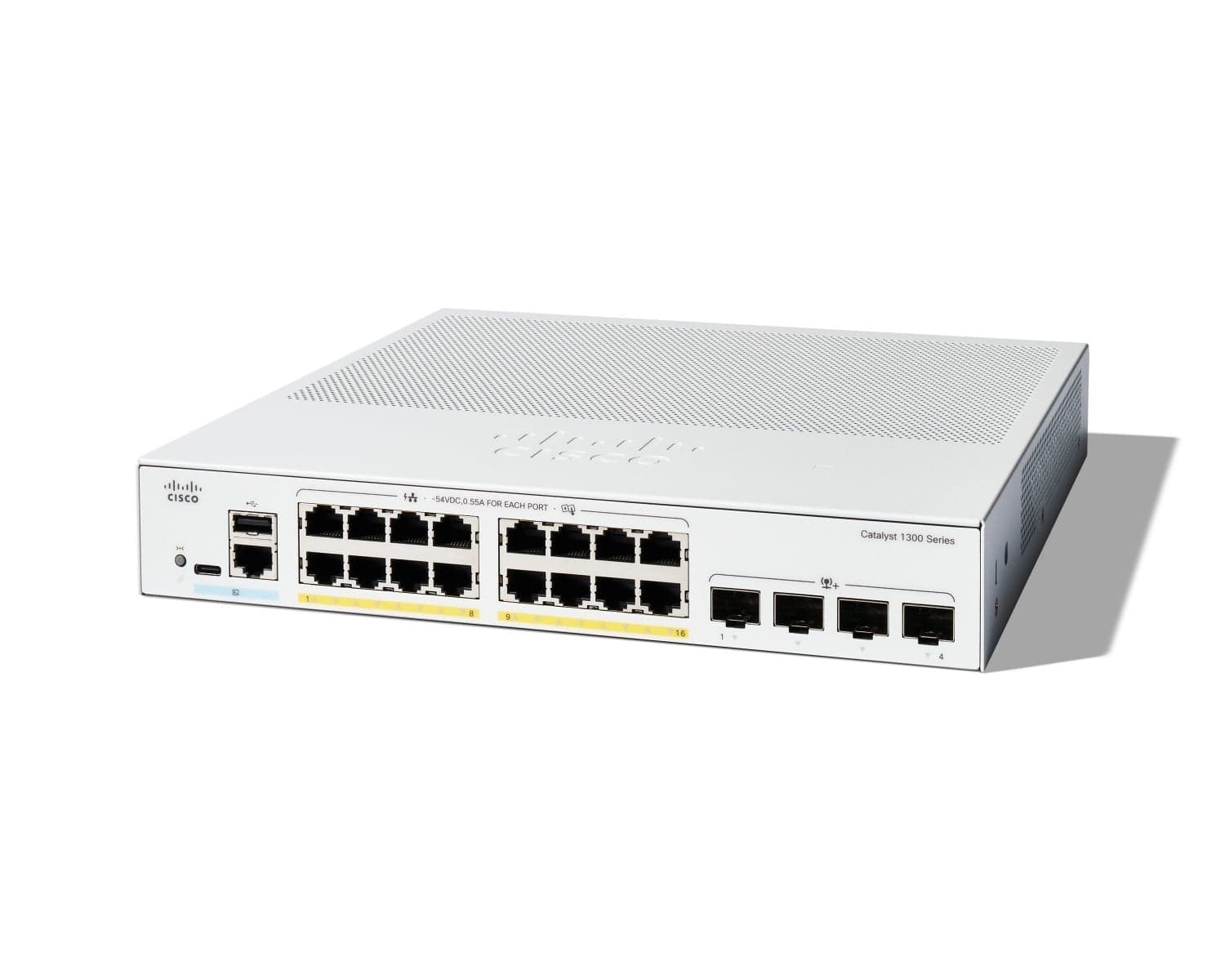 Cisco Catalyst 1300-16P-4X - Interruptor - L3 - Administrado - 16 x 10/100/1000 (PoE+) + 4 x 10Gb Ethernet SFP+ - montável em trilho - PoE+ (120 W)