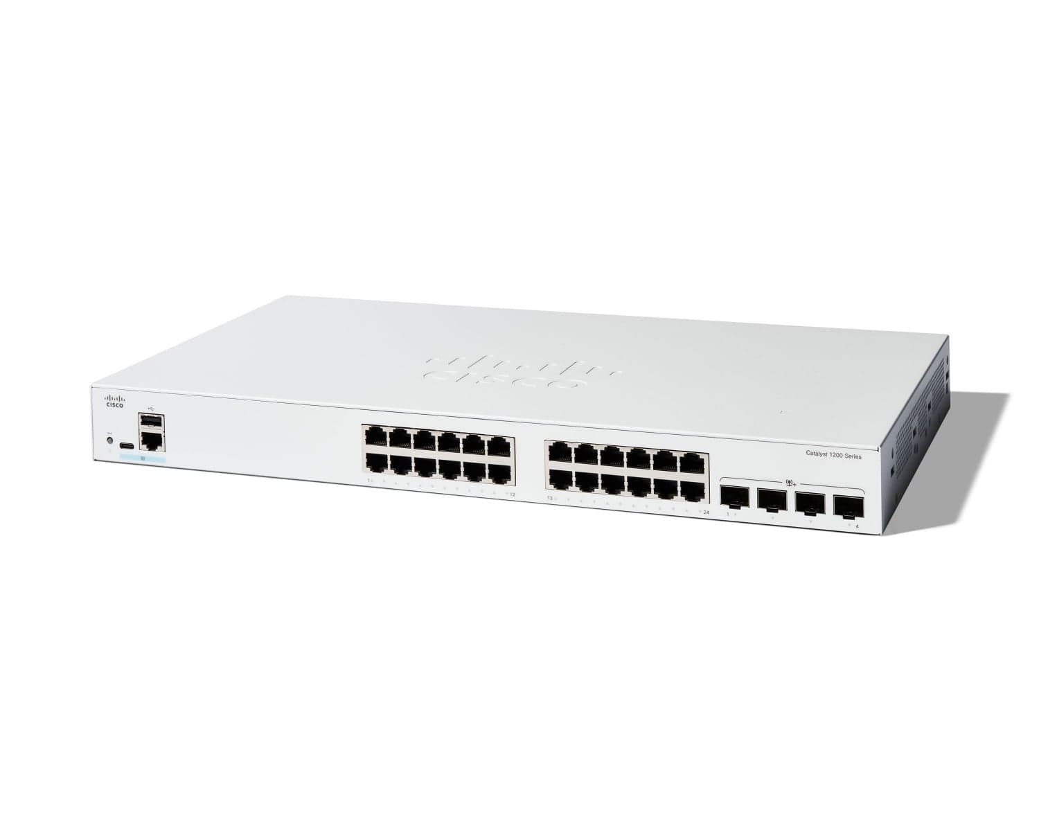 Cisco Catalyst 1200-24T-4X - Interruptor - L3 - inteligente - 24 x 10/100/1000 + 4 x 10Gb Ethernet SFP+ - montável em trilho