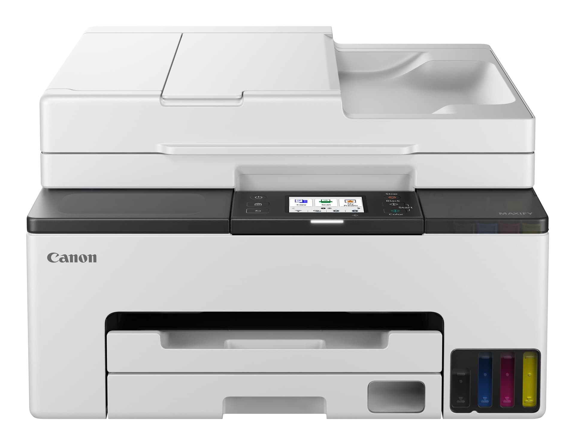 Canon MAXIFY GX2050 - Impressora multi-funções - a cores - jacto de tinta - recarregável - Legal (216 x 356 mm)/A4 (210 x 297 mm) (original) - A4/Legal (media) - até 15 ipm (impressão) - 250 folhas - 33.6 Kbps - USB 2.0, Wi-Fi(ac), LAN