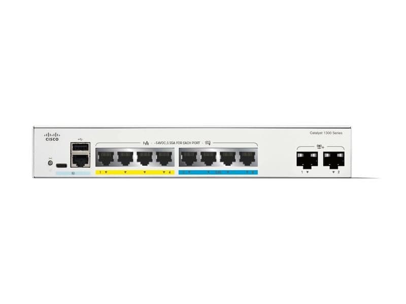 Cisco Catalyst 1300-8MGP-2X - Interruptor - L3 - Administrado - 4 x Ethernet Gigabit + 4 x 100/1000/2.5G + 2 x 10 Gigabit SFP+ - montável em trilho - PoE+ (120 W)