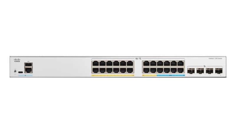 Cisco Catalyst 1300-24MGP-4X - Interruptor - L3 - Administrado - 16 x 10/100/1000 (PoE+) + 8 x 2.5G (PoE+) + 4 x 10 Gigabit SFP+ - montável em trilho - PoE+ (195 W)