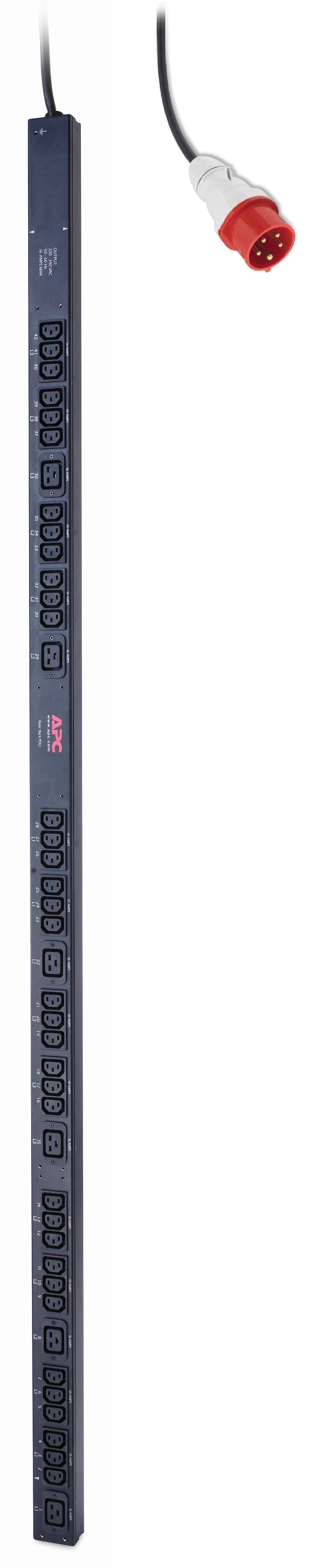 APC Basic Rack PDU Zero U - Unidade de distribuição de potência (montável em bastidor) - AC 230/400 V - 3 fases - entrada: IEC 60309 16A - conectores de saída: 42 (power IEC 60320 C13, IEC 60320 C19) - 0U - preto - para P/N: SMX1500RM2UCNC, SMX2KR2UX