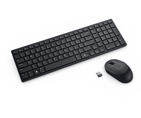 Dell Pro Compact Silent Keyboard and Mouse - KM555 - Conjunto de teclado e rato - sem fios - 2.4 GHz, Bluetooth 5.1 - QWERTY - Português - preto - com 3 years NBD Advance Exchange