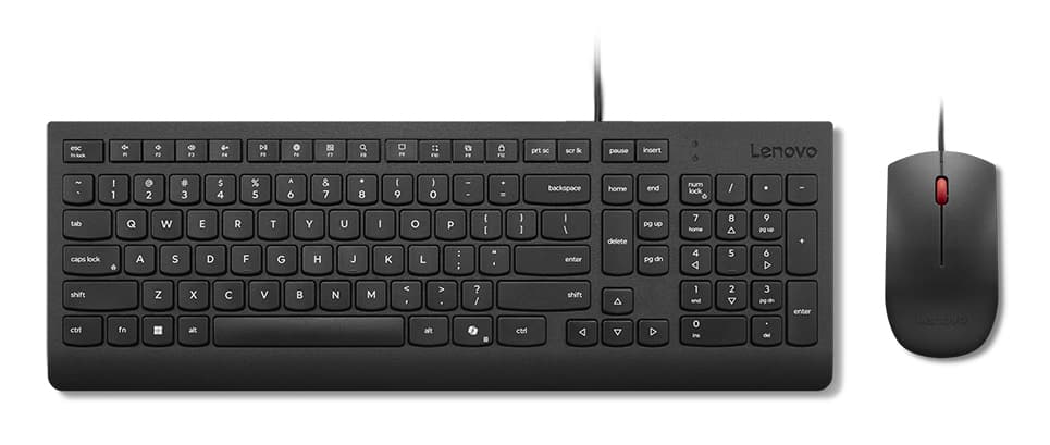 Lenovo Essential Wired Combo - Conjunto de teclado e rato - disposição de 2,5 zonas - USB - QWERTY - Português - preto - caixa castanha