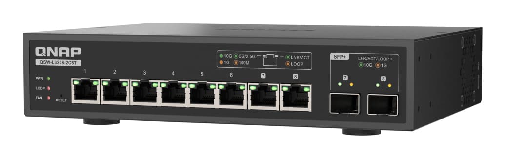 QNAP QSW-L3208-2C6T - Interruptor - Administrado - 2 x 10 Gigabit SFP+ + 8 x 100/1000/2.5G/5G/10GBase-T - desktop