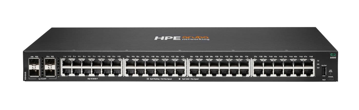 HPE Aruba Networking CX 6000 48p 10M/100M/1G 4p SFP 1G Switch - Interruptor - Administrado - 48 x 10/100/1000 + 4 x Gigabit SFP (ligação ascendente) - fluxo de ar lado para lado - montável em trilho, montável na parede - BTO
