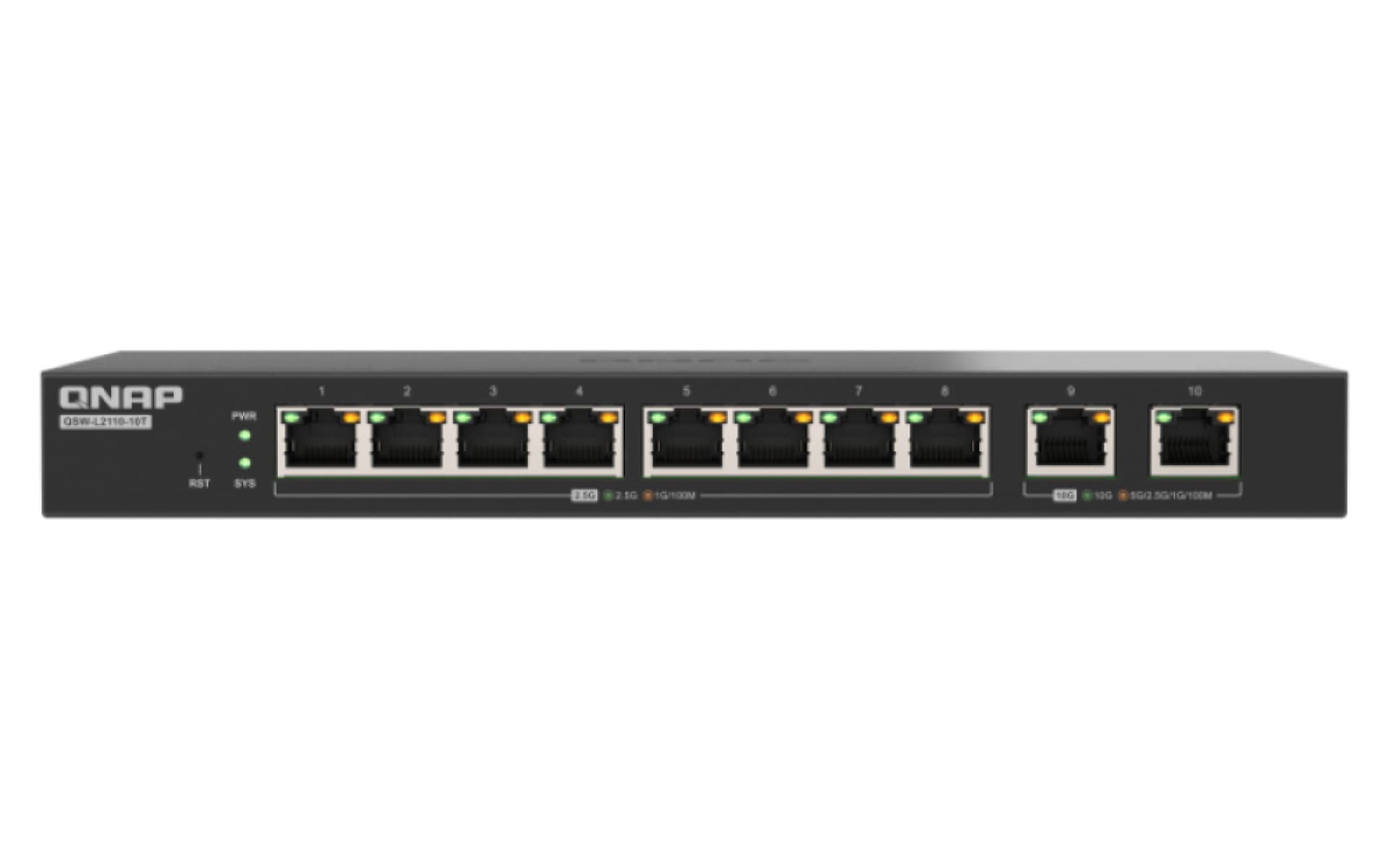 QNAP QSW-L2110-10T - Interruptor - Administrado - 8 x 2.5GBase-T + 2 x 10 Gigabit Ethernet - desktop