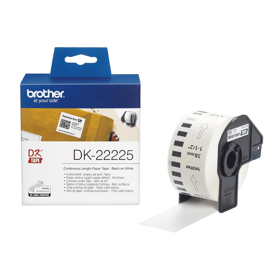 Brother DK-22225 - Papel - preto em branco - Rolo (3,8 cm x 30,5 m) 1 rolo(s) etiquetas contínuas - para Brother QL-1050N, QL-500A, QL-500BS, QL-500BW, QL-550, QL-560, QL-560VP, QL-570