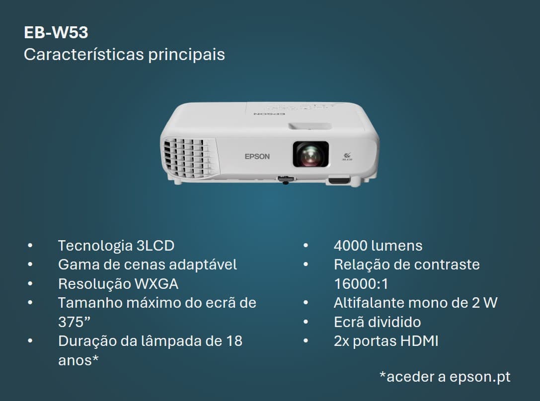 EPSON EB-W53 3LCD Pojector 4000lm