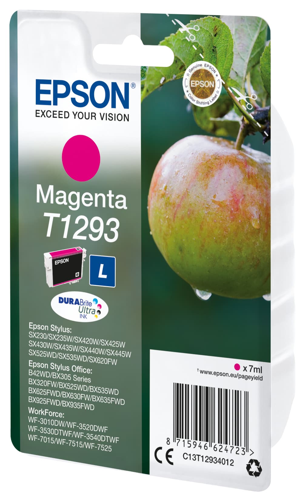Epson T1293 - 7 ml - tamanho L - magenta - original - blister - tinteiro - para Stylus SX230, SX235, SX430, SX438, WorkForce WF-3010, 3520, 3530, 3540, 7015, 7515, 7525