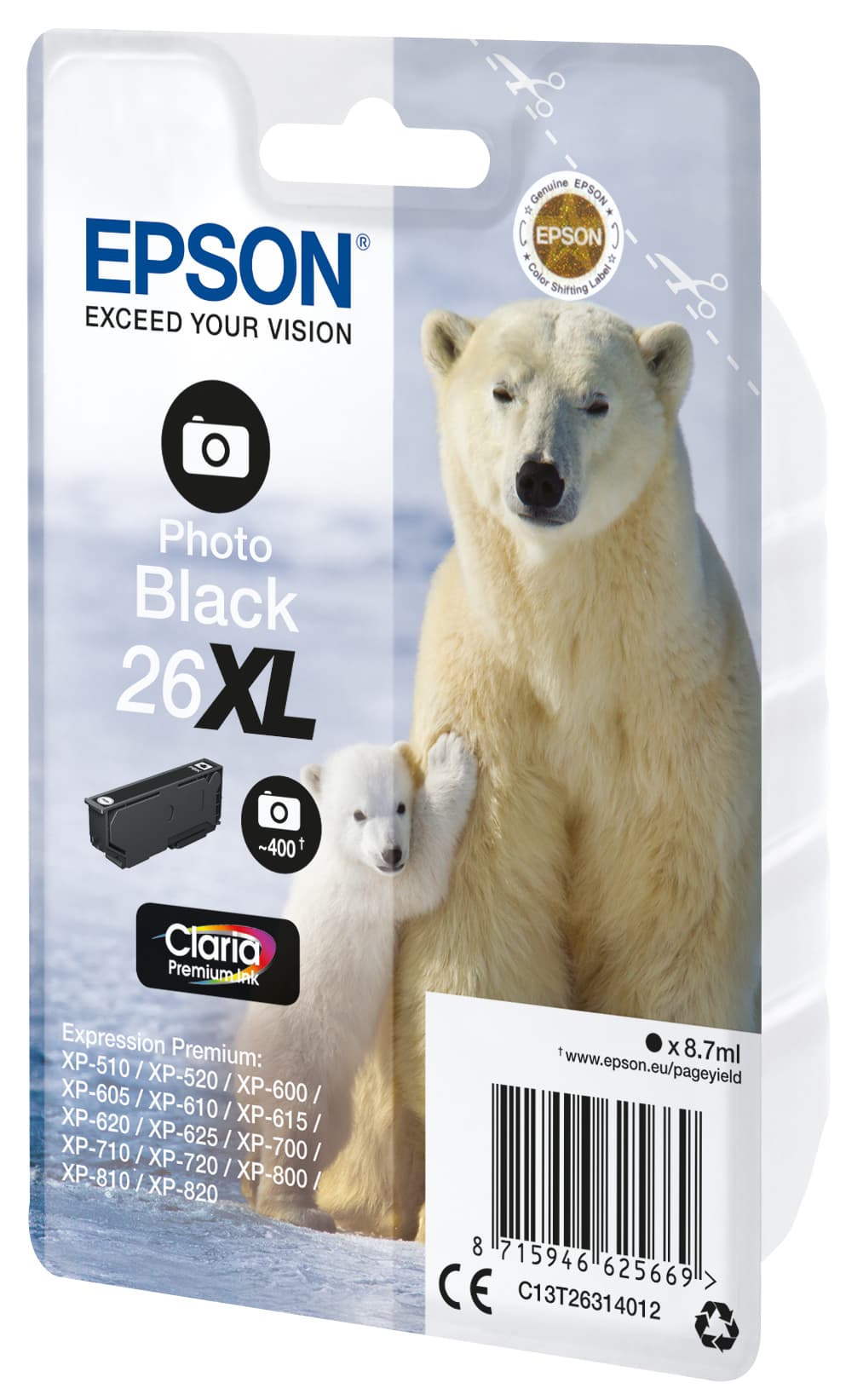 Epson 26XL - 8.7 ml - XL - preto foto - original - blister com RF/alarme acústico - tinteiro - para Expression Premium XP-510, 520, 600, 605, 610, 615, 620, 625, 700, 710, 720, 800, 810, 820