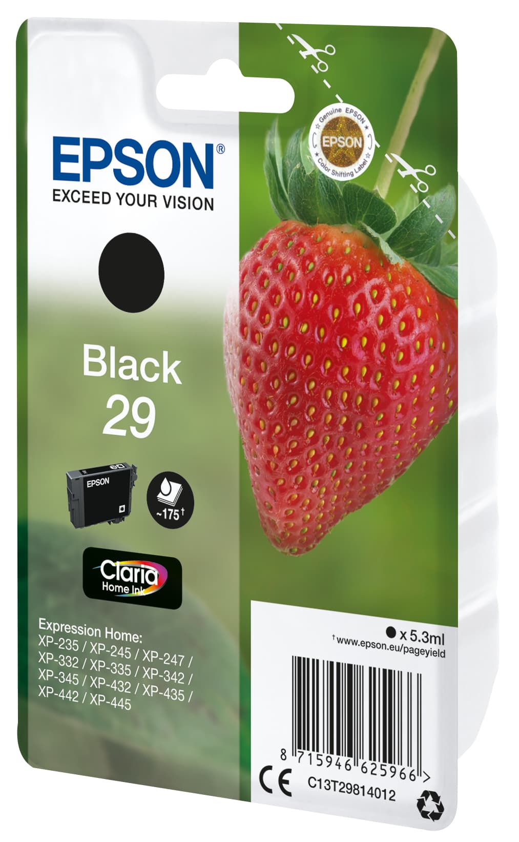 Epson 29 - 5.3 ml - preto - original - blister - tinteiro - para Expression Home XP-245, 247, 255, 257, 332, 342, 345, 352, 355, 435, 442, 445, 452, 455