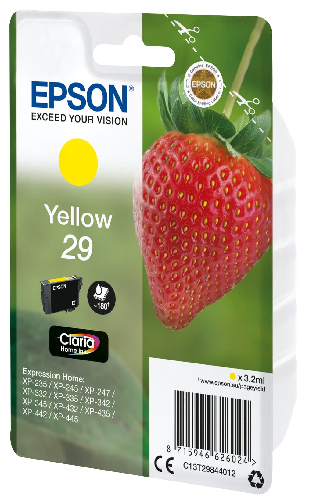 Epson 29 - 3.2 ml - amarelo - original - blister com RF/alarme acústico - tinteiro - para Expression Home XP-235, 245, 247, 255, 332, 335, 342, 345, 432, 435, 442, 445, 455
