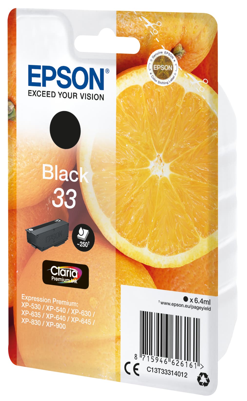 Epson 33 - 6.4 ml - preto - original - blister com RF/alarme acústico - tinteiro - para Expression Home XP-635, 830, Expression Premium XP-530, 540, 630, 635, 640, 645, 830, 900