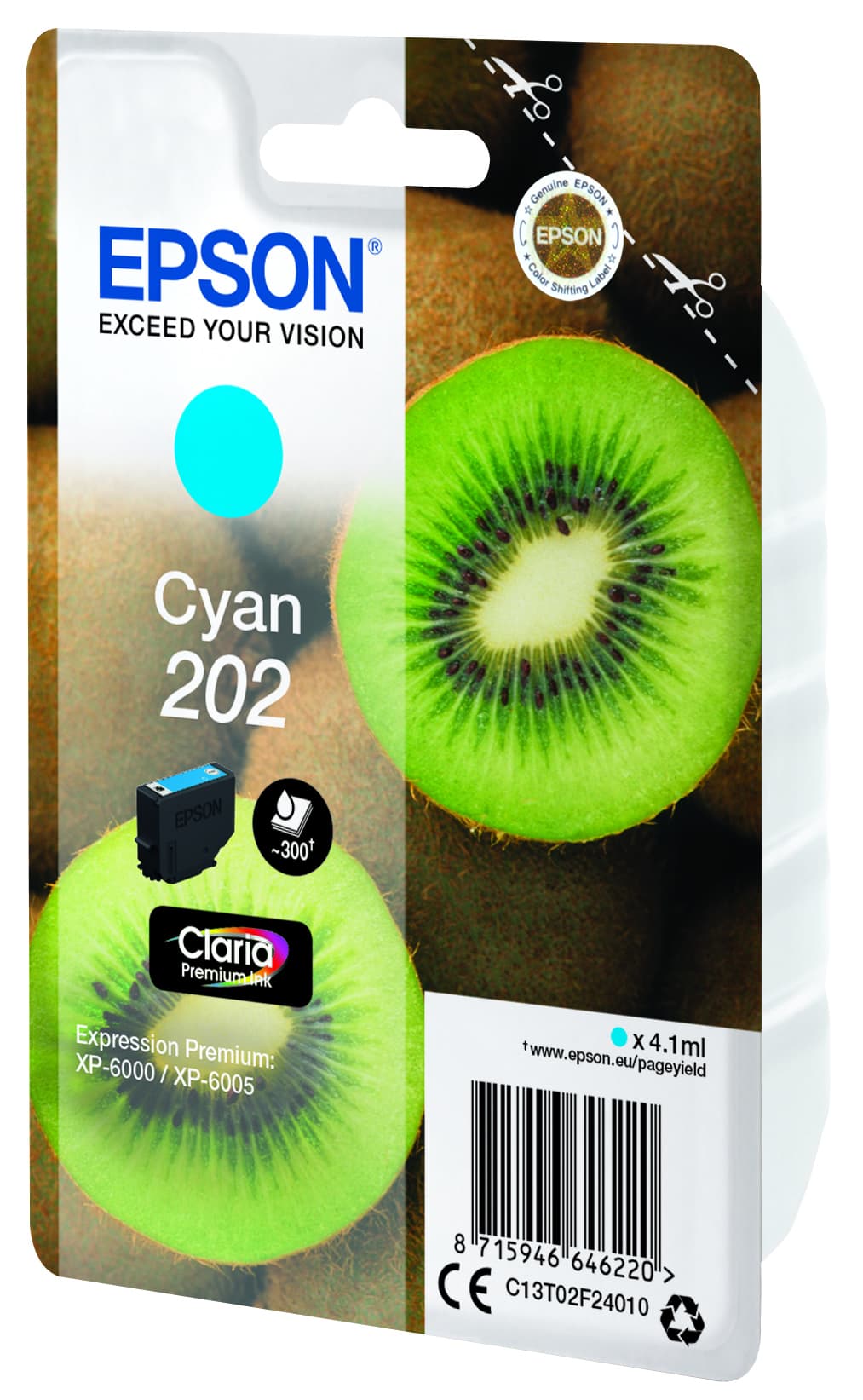 Epson 202 - 4.1 ml - azul cyan - original - blister com RF/alarme acústico - tinteiro - para Expression Premium XP-6000, XP-6005