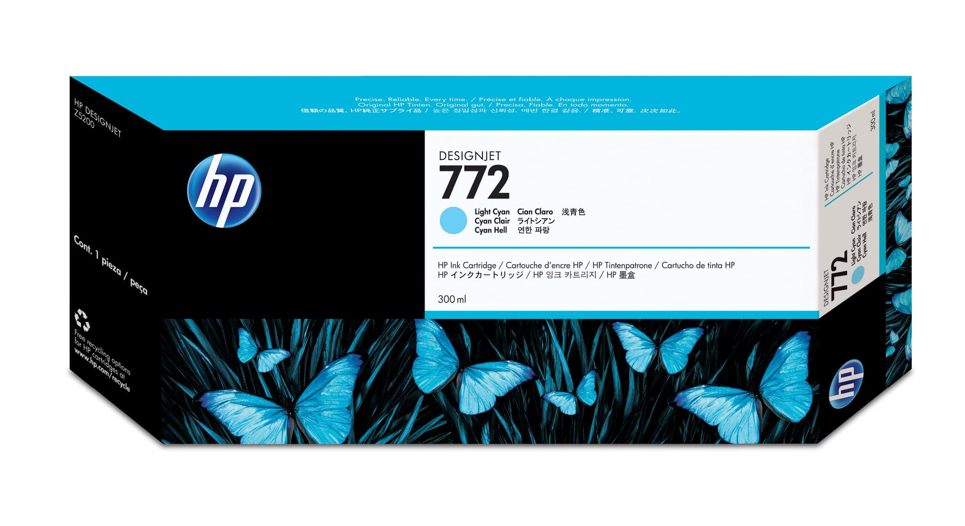 HP 772 - 300 ml - azul cyan claro - original - tinteiro - para DesignJet HD Pro MFP, Z5200, Z5200 PostScript, Z5400 PostScript ePrinter