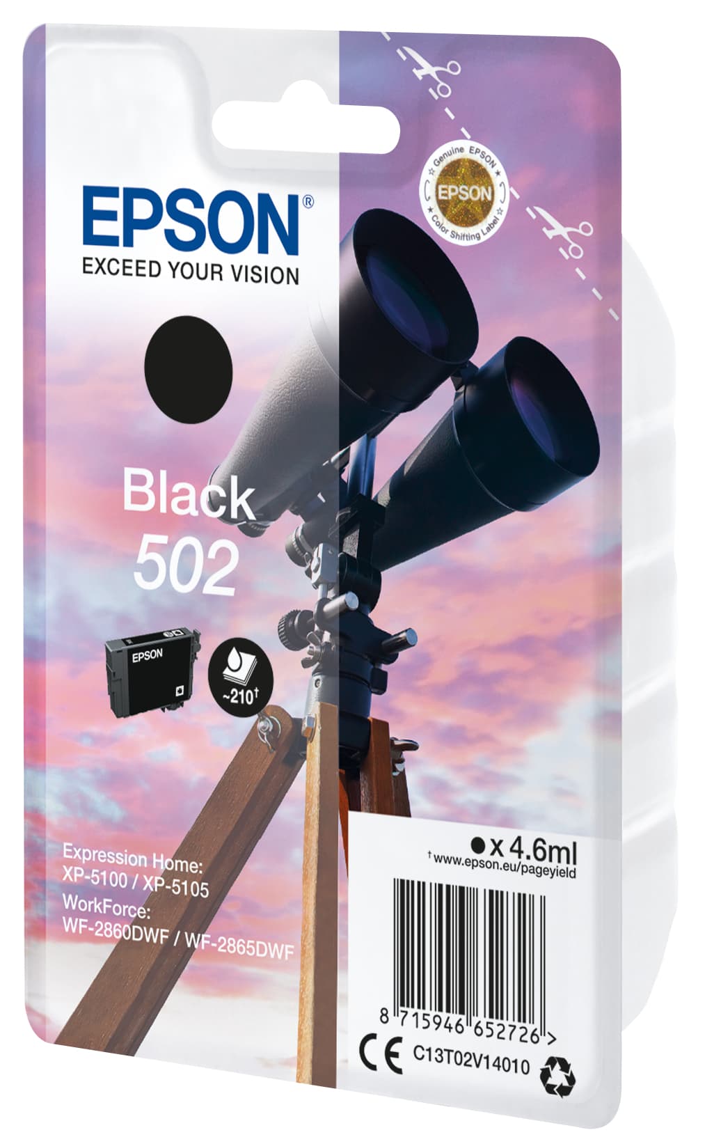 Epson 502 - 4.6 ml - preto - original - blister com RF/alarme acústico - tinteiro - para Expression Home XP-5100, XP-5150, WorkForce WF-2860, WF-2865DWF, WF-2880DWF, WF-2885DWF