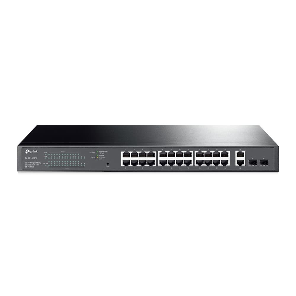 TP-LINK TL-SG1428PE 28-Port Gigabit Easy Smart Switch 24xGigabit PoE+ 2xGigabit Non-PoE RJ45 2xGigabit SFP Slots 250W budget