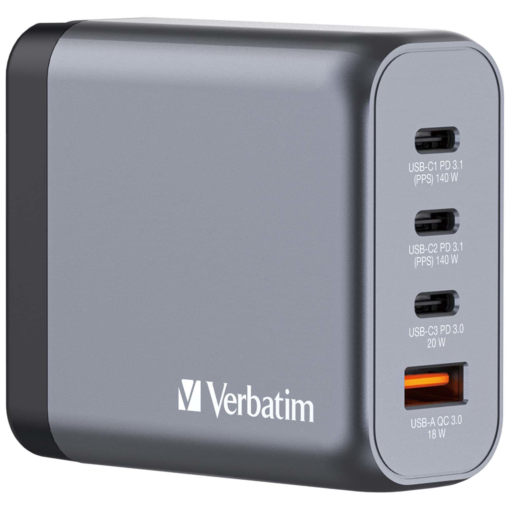 VERBATIM CARREGADOR GAN 140W 3x USB-C 1xUSB-A