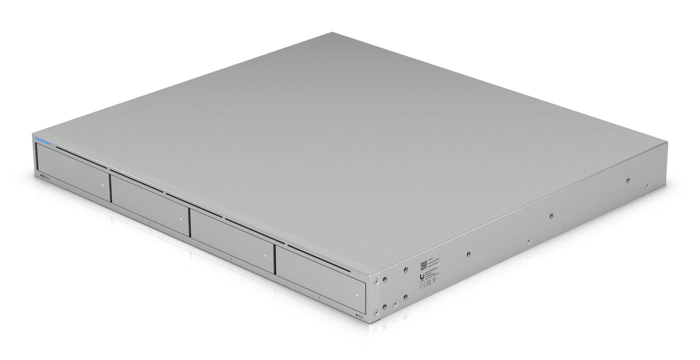 Ubiquiti 1U rack-mount NAS with (4) 2.5/3.5" HDD bays and (2) M.2