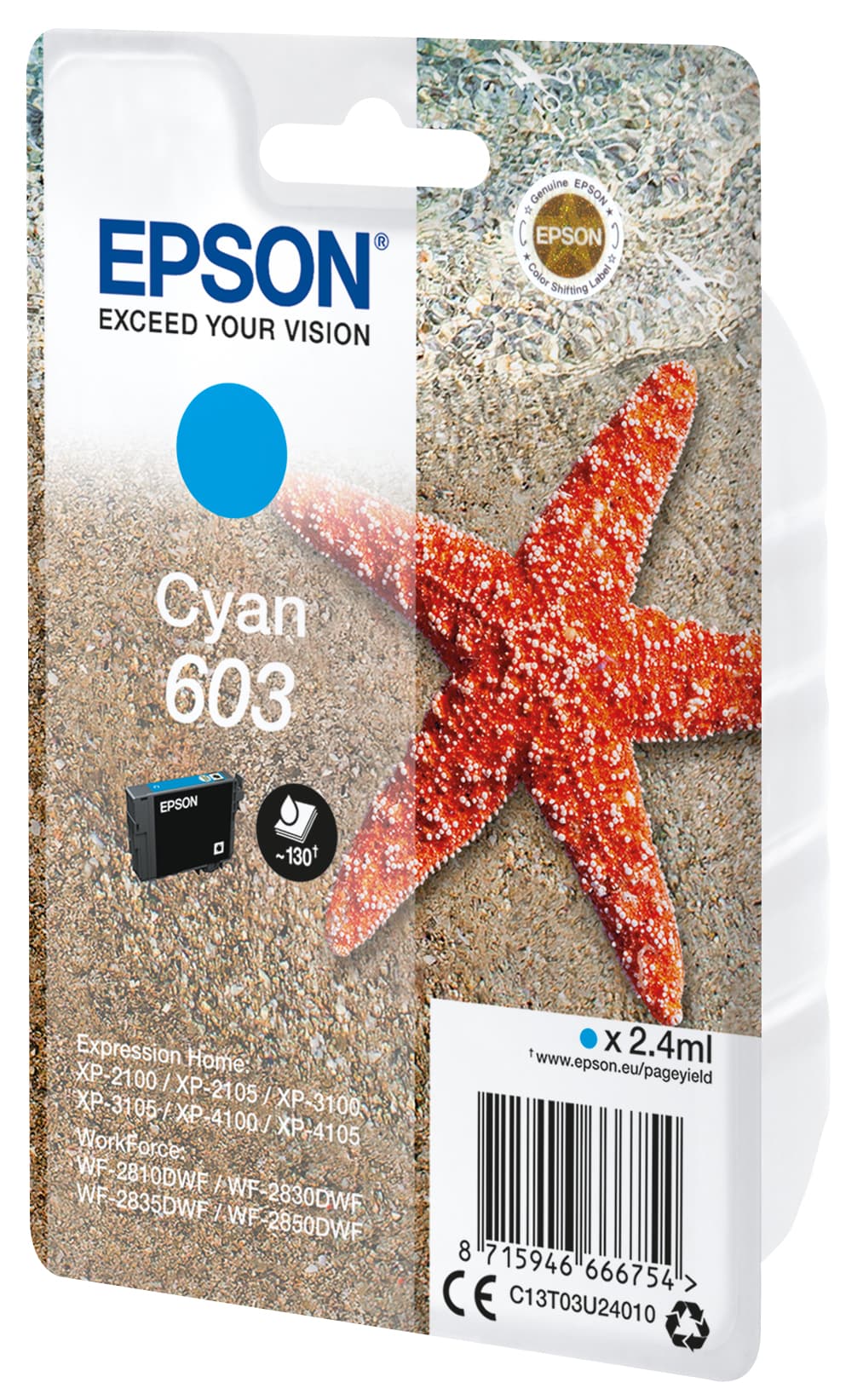 Epson 603 - 2.4 ml - azul cyan - original - blister com RF/alarme acústico - tinteiro - para Expression Home XP-2150, 2155, 3150, 3155, 4150, 4155, WorkForce WF-2820, 2840, 2845, 2870