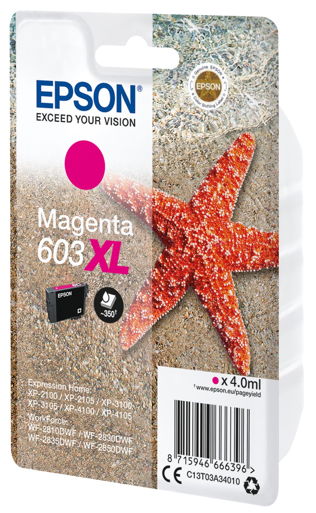 Epson 603XL - 4 ml - XL - magenta - original - blister - tinteiro - para Expression Home XP-2150, 2155, 3150, 3155, 4150, 4155, WorkForce WF-2820, 2840, 2845, 2870