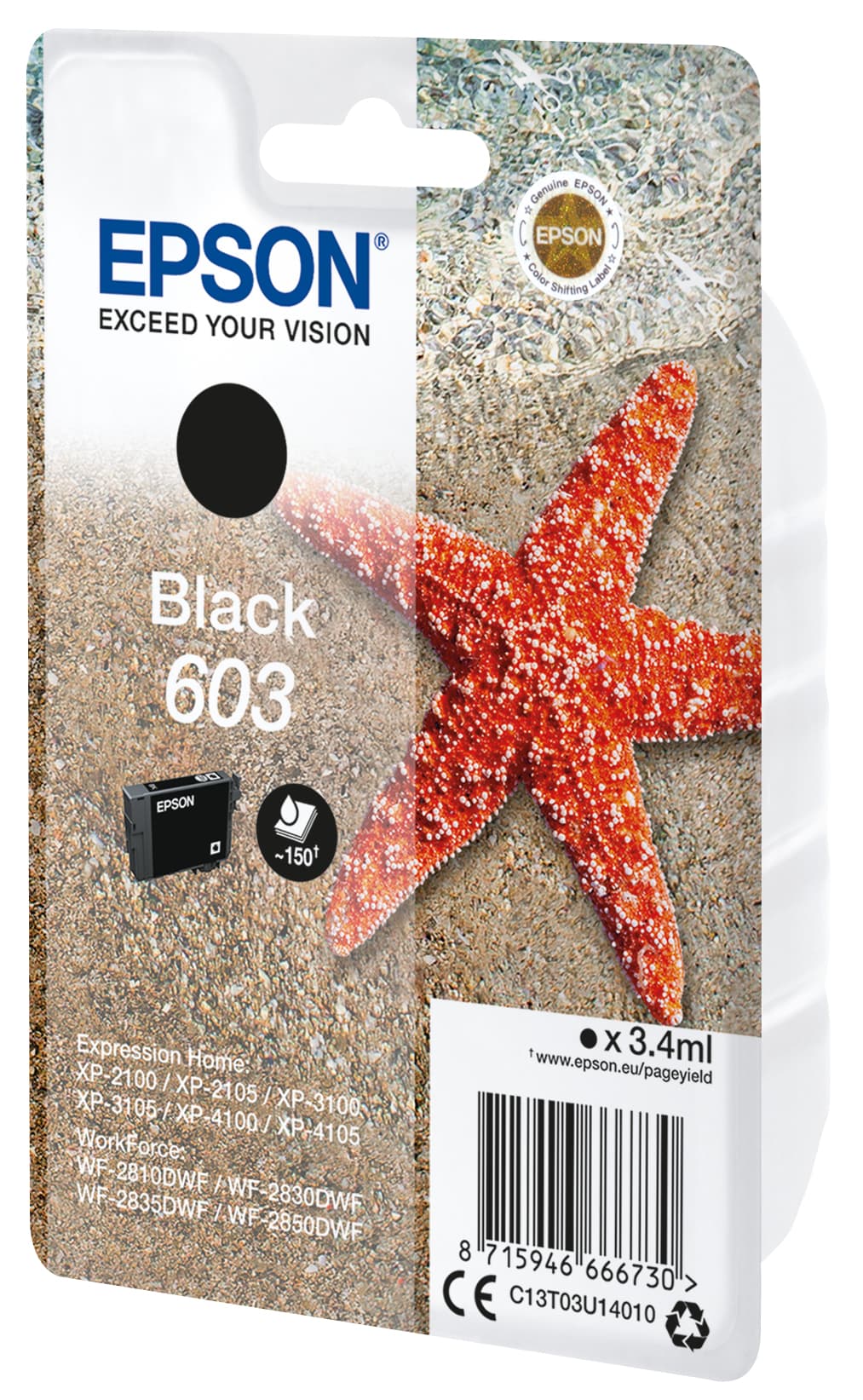 Epson 603 - 3.4 ml - preto - original - blister com RF/alarme acústico - tinteiro - para Expression Home XP-2150, 2155, 3150, 3155, 4150, 4155, WorkForce WF-2820, 2840, 2845, 2870