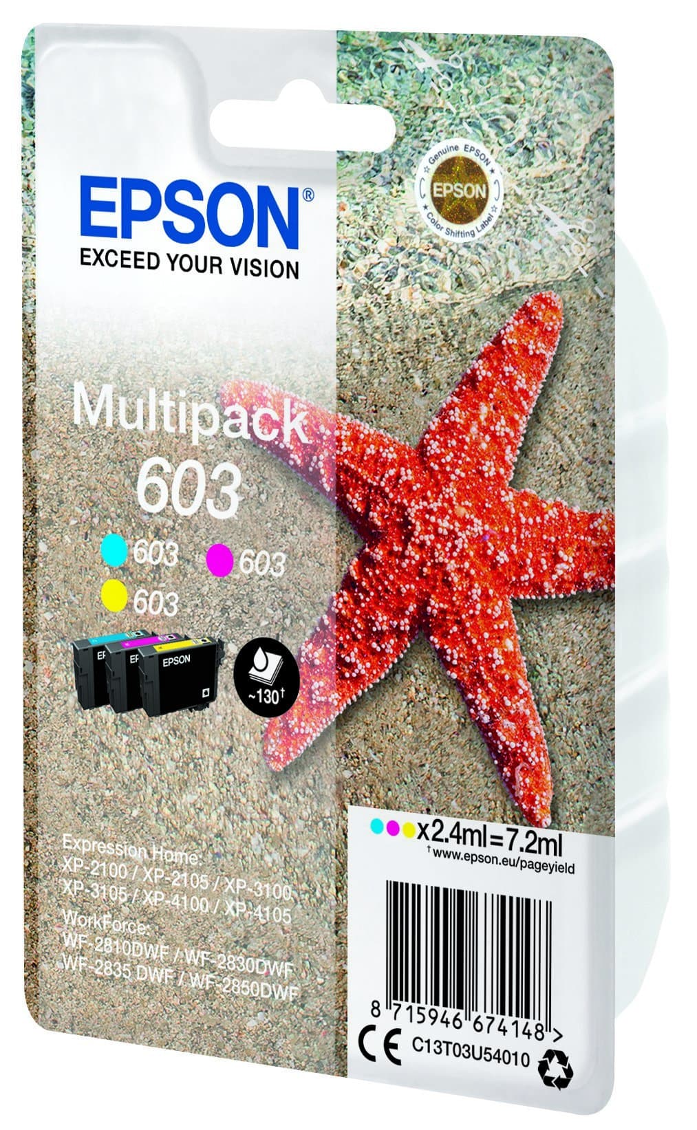 Epson 603 Multipack - Pack de 3 - amarelo, azul cyan, magenta - original - blister com RF/alarme acústico - tinteiro - para Expression Home XP-2150, 2155, 3150, 3155, 4150, 4155, WorkForce WF-2820, 2840, 2845, 2870