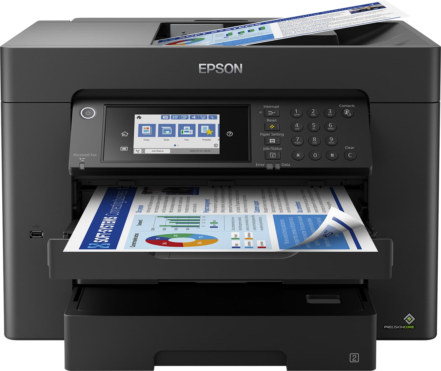 Epson WorkForce WF-7840DTWF - Impressora multi-funções - a cores - jacto de tinta - A3 (297 x 420 mm) (original) - A3 (media) - até 25 ppm (impressão) - 550 folhas - 33.6 Kbps - USB 2.0, LAN, Wi-Fi(n), host USB