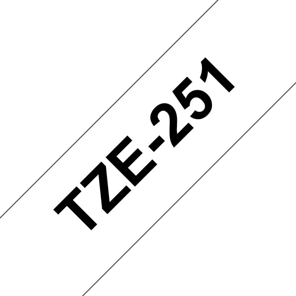 Brother TZe-251 - Autocolante padrão - preto em branco - Rolo (2,4 cm x 8 m) 1 cassete(s) fita laminada - para Brother PT-D600, P-Touch PT-2430, 3600, 7600, 9800, D800, E500, E550, H500, P750, P900
