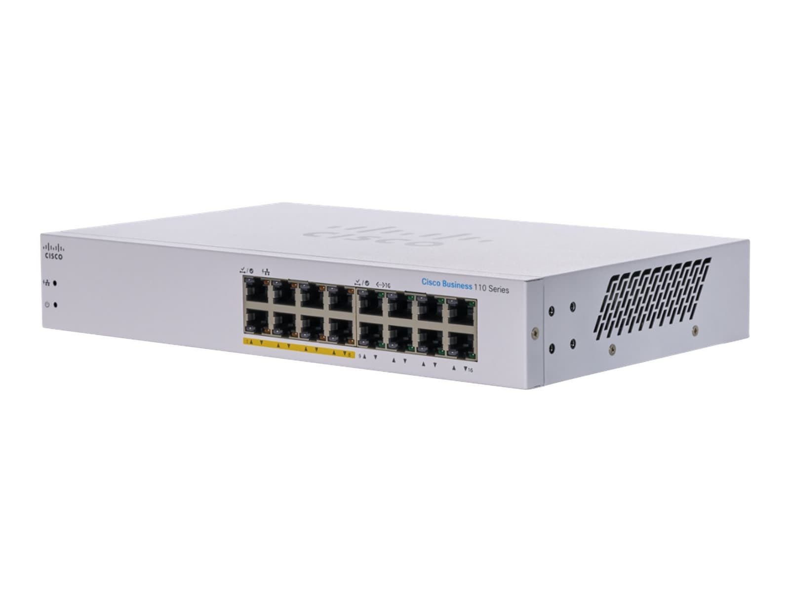 Cisco Business 110 Series 110-16PP - Interruptor - sem gestão - 8 x 10/100/1000 (PoE) + 8 x 10/100/1000 - montável em trilho, desktop, montável na parede - PoE (64 W)