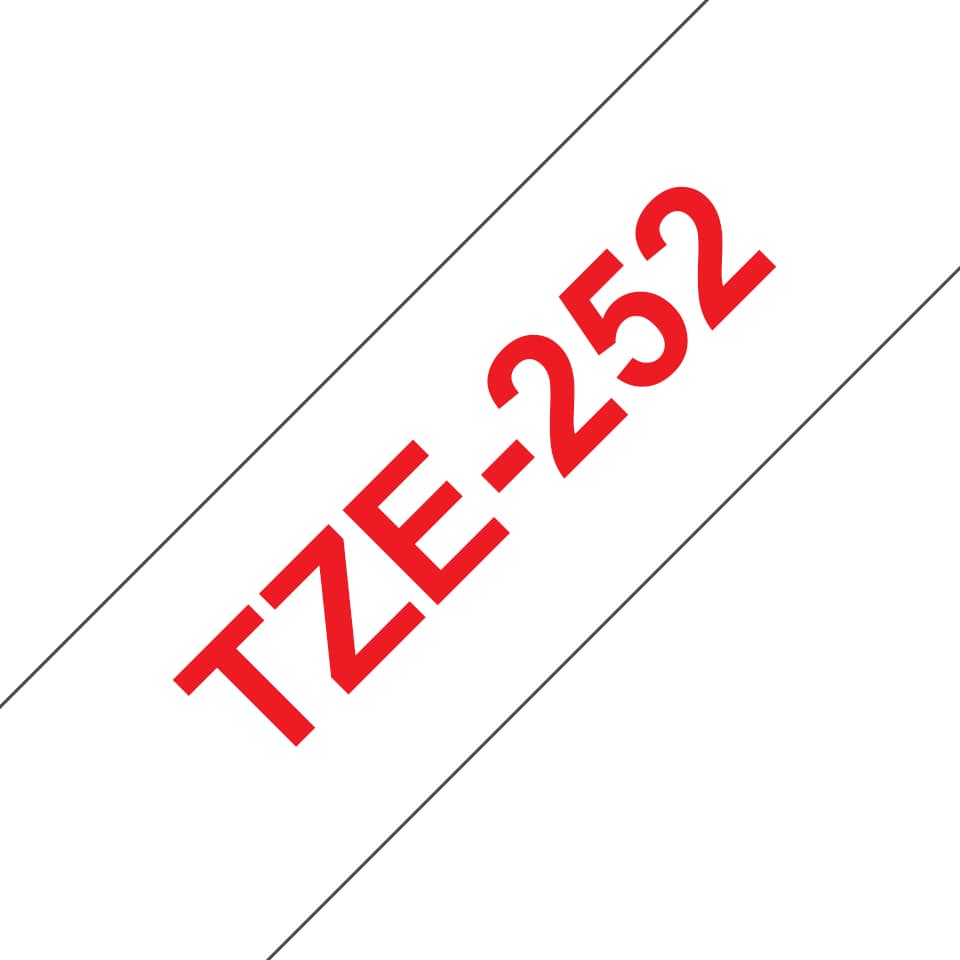 Brother TZe-252 - Autocolante padrão - vermelho sobre branco - Rolo (2,4 cm x 8 m) 1 cassete(s) fita laminada - para Brother PT-D600, P-Touch PT-2430, 3600, 7600, 9800, D800, E500, E550, H500, P750, P900