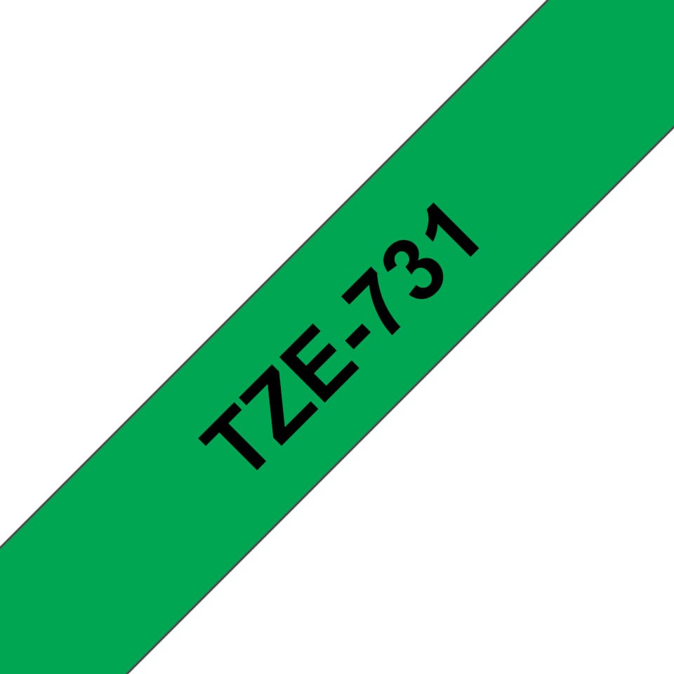 Brother TZe-731 - Preto em verde - Rolo (1,2 cm x 8 m) 1 cassete(s) fita laminada - para Brother PT-D210, D600, H110, P750, P-Touch PT-1005, D450, P300, P-Touch Cube Pro PT-P910