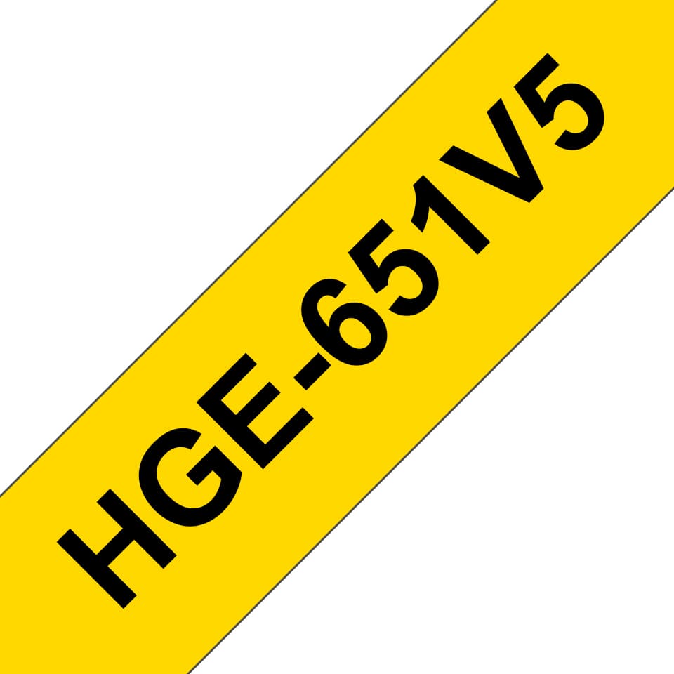 Brother HGE-651V5 - Preto em amarelo - Rolo (2,4 cm x 8 m) 5 cassete(s) fita laminada - para P-Touch PT-9500pc, PT-9800PCN, P-Touch R RL-700S