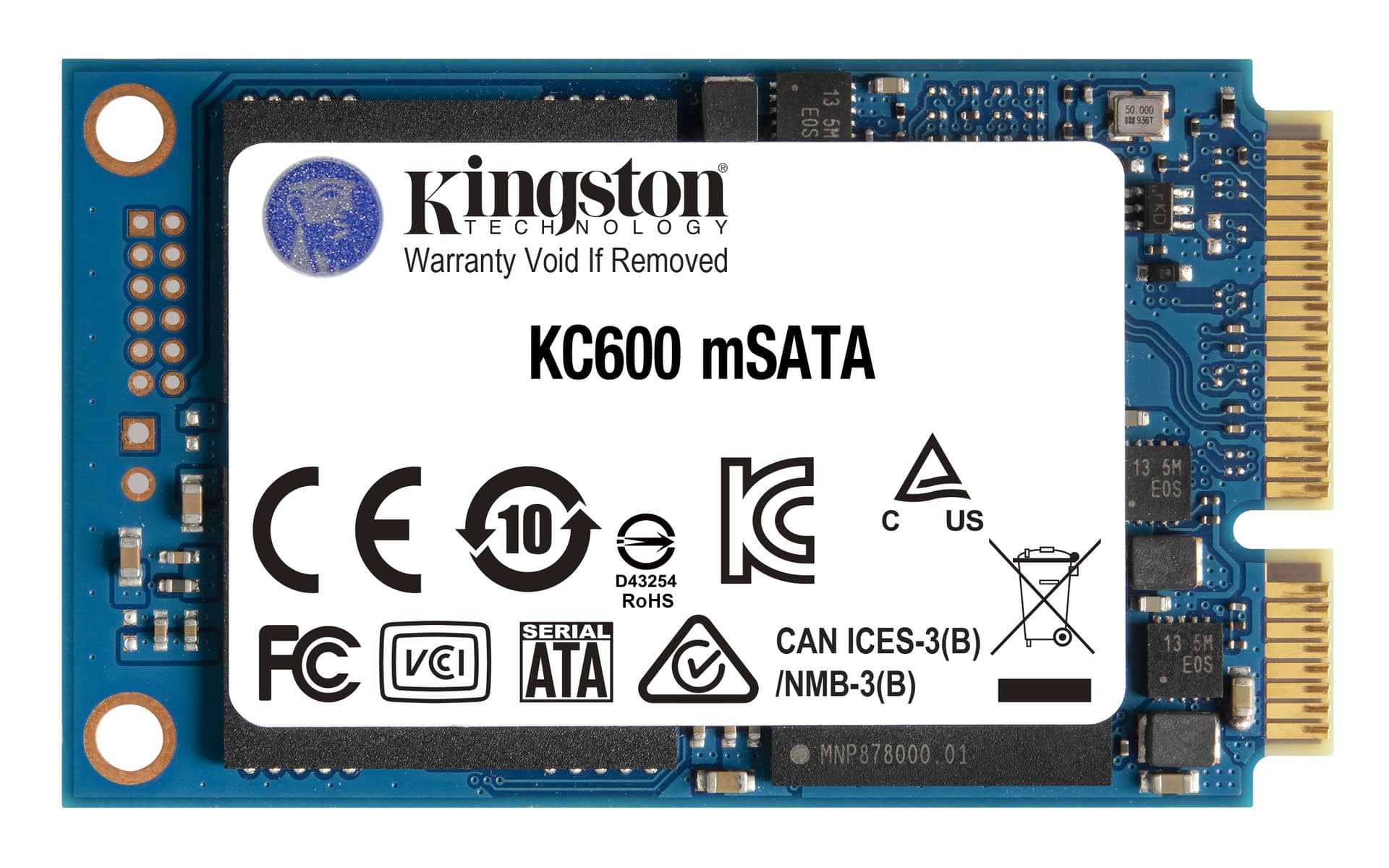 Kingston KC600 - SSD - encriptado - 256 GB - interna - mSATA - SATA 6Gb/s - 256-bits AES - TCG Opal Encryption, Self-Encrypting Drive (SED)