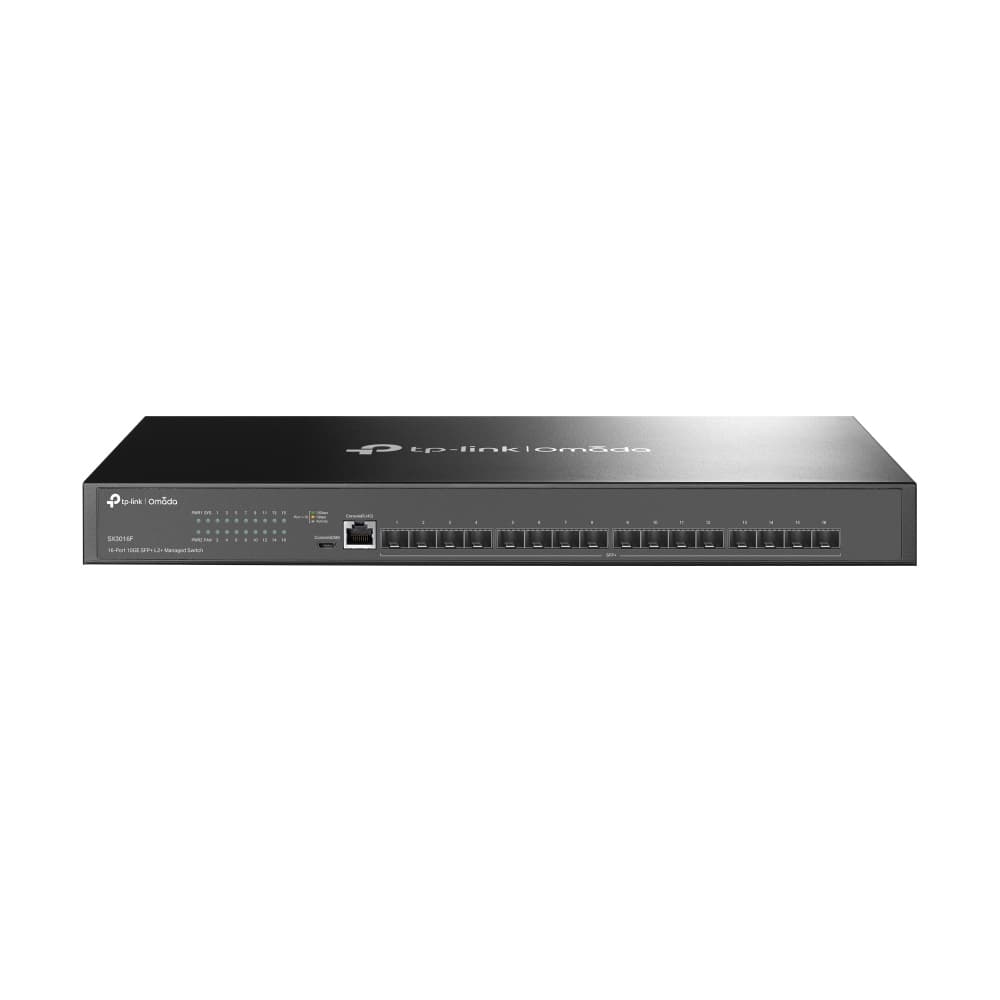 TP-LINK Omada 16-Port 10GE SFP+ L2+ Managed Switch 16x 10G SFP+ Slots RJ45/Micro-USB Console Port