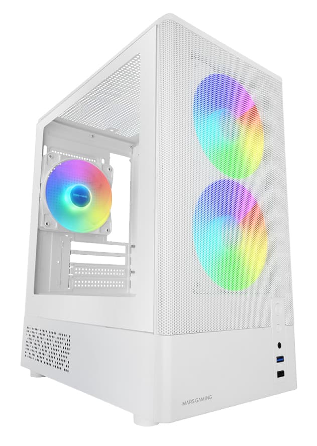 MARS GAMING MC-ONYX MICRO-ATX CASE 3X 120MM ARGB FAN GLASS FRONT MESH WHITE