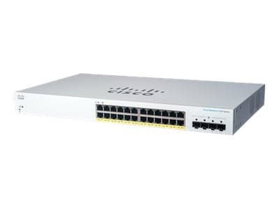 Cisco Business 220 Series CBS220-24P-4G - Interruptor - inteligente - 24 x 10/100/1000 (PoE+) + 4 x Gigabit SFP (ligação ascendente) - montável em trilho - PoE+ (195 W)